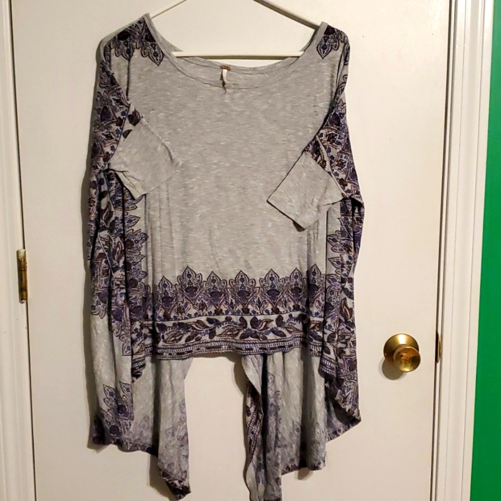 Free People women's S short sleeve high low poncho style boho shirt